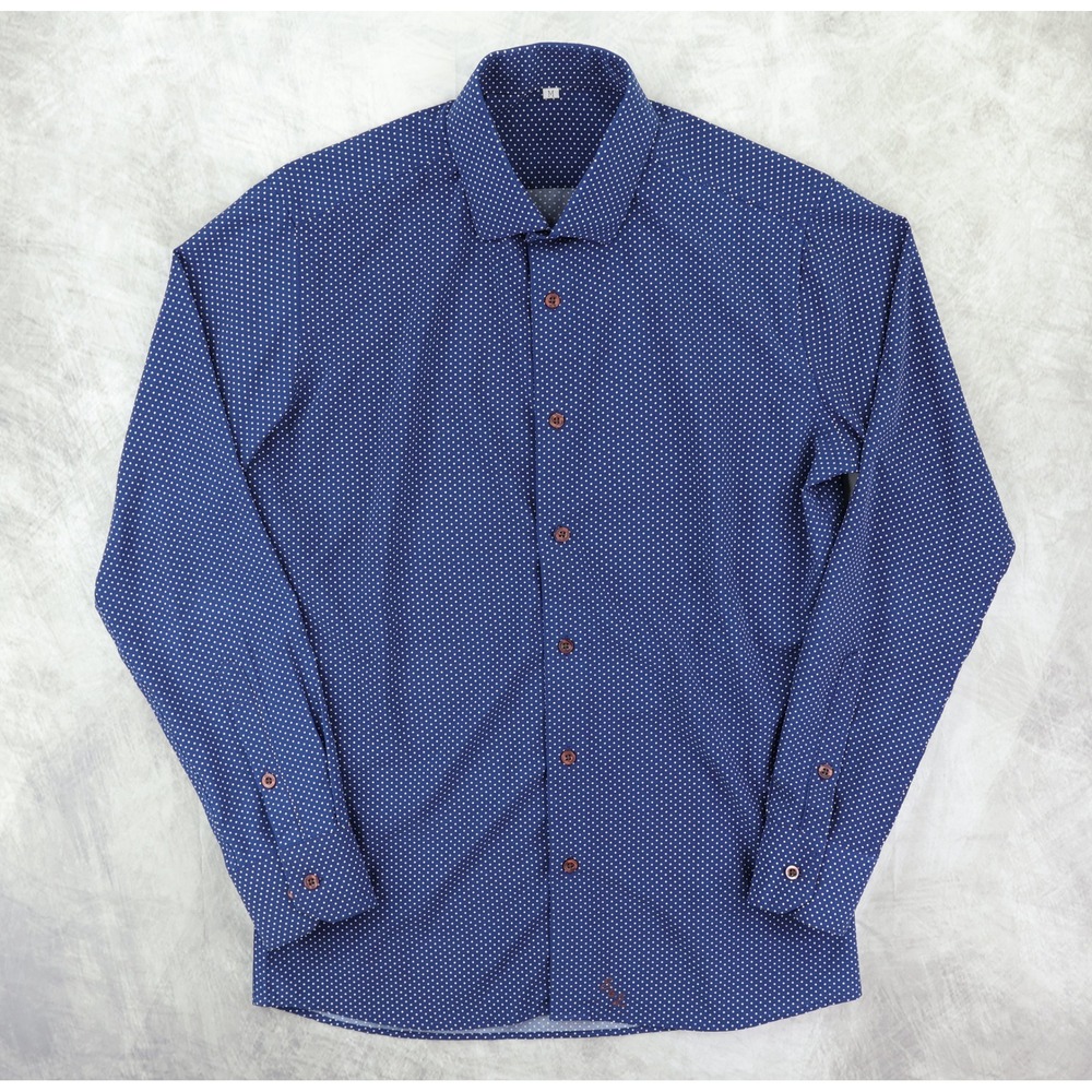 State & Liberty Performance Dress Shirt Mens Medium Blue Polka Dot Athletic Fit